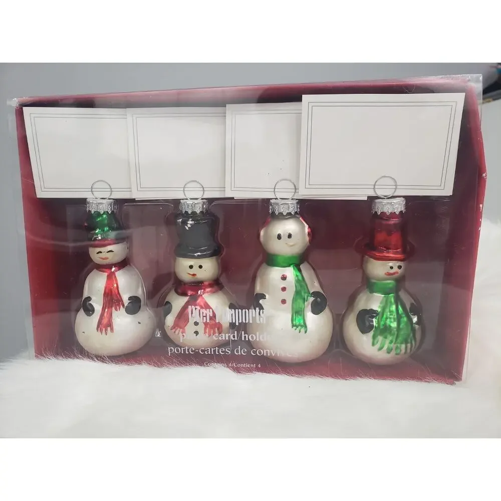 Christmas Snowmen Place Card Holders Pier 1‎ Imports Glass Ornaments Table Top